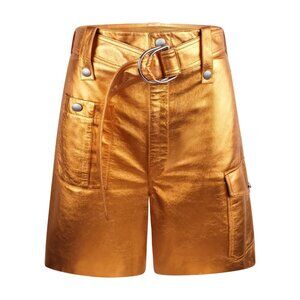Miu Miu Metallic Lamb Leather Orange Cargo Shorts